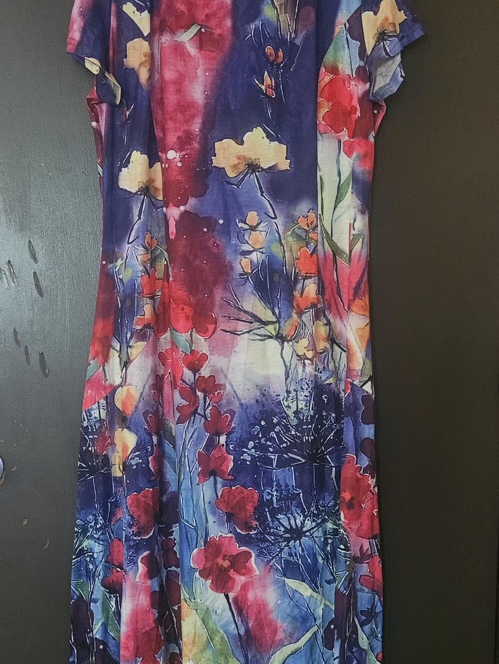 MISSLOOK Purple Floral Midi Dress with Red and Yellow Accents